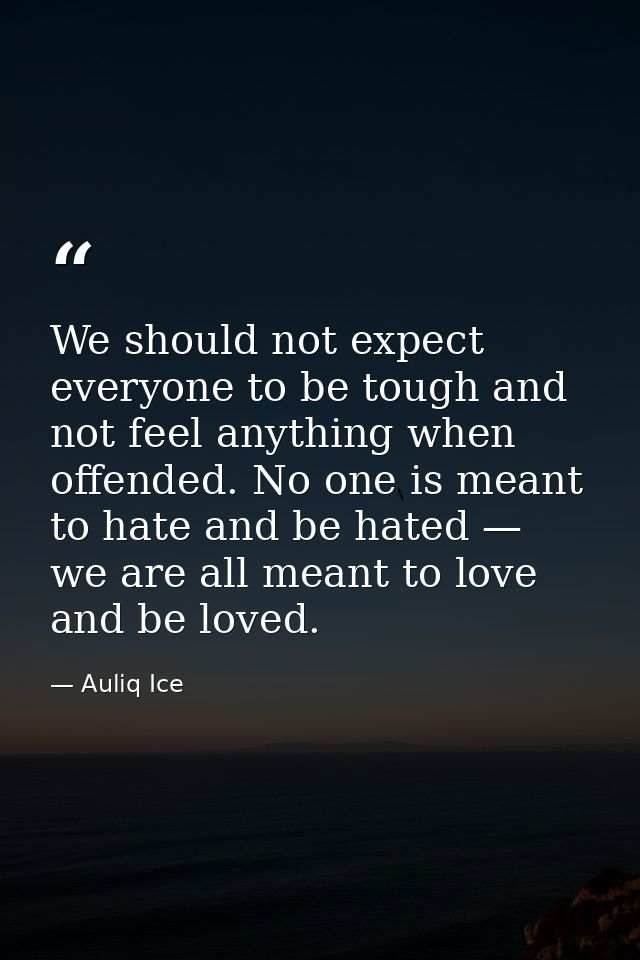 We should not expect everyone to be tough and not feel anything when offended. No one is meant to hate and be hated — we — Auliq Ice