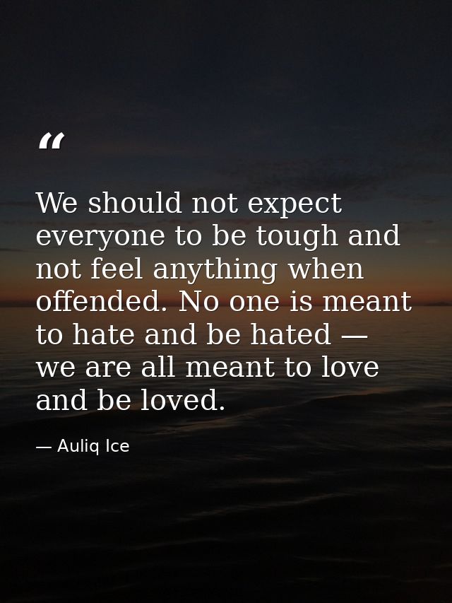 We should not expect everyone to be tough and not feel anything when offended. No one is meant to hate and be hated — we — Auliq Ice