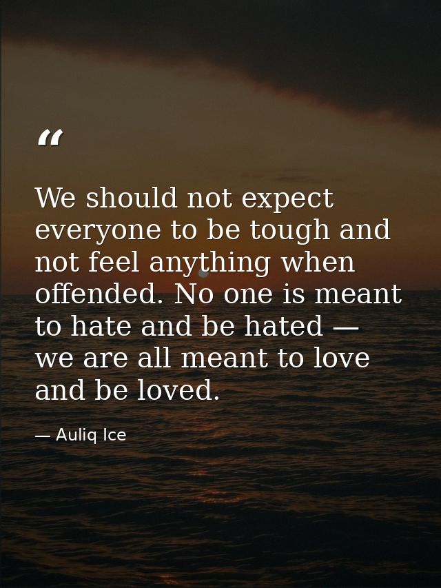 We should not expect everyone to be tough and not feel anything when offended. No one is meant to hate and be hated — we — Auliq Ice