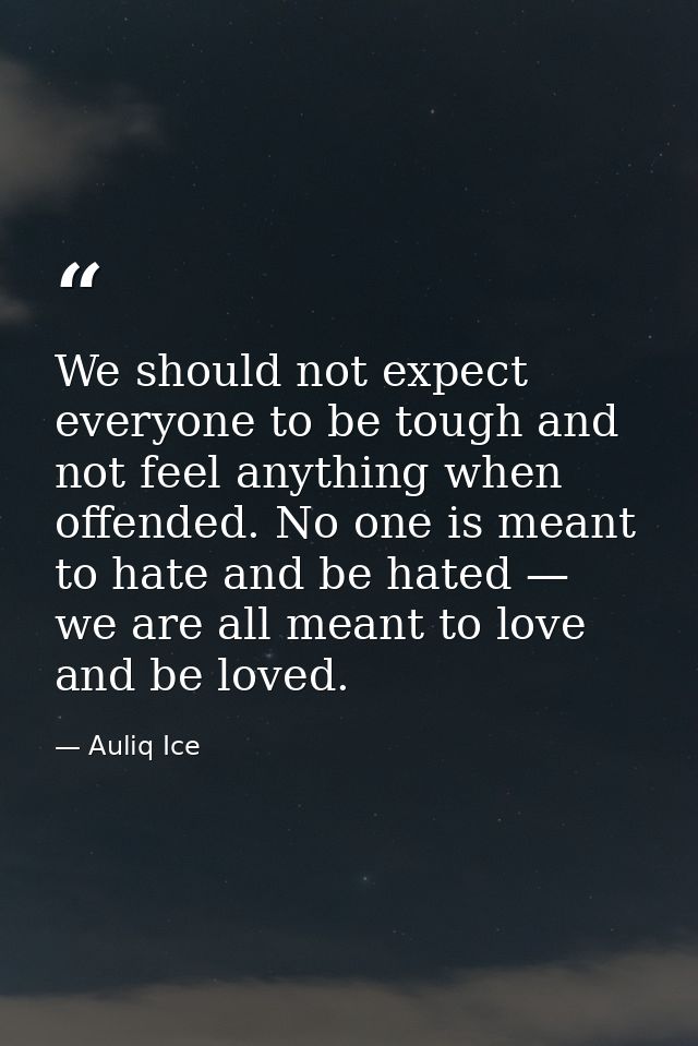 We should not expect everyone to be tough and not feel anything when offended. No one is meant to hate and be hated — we — Auliq Ice