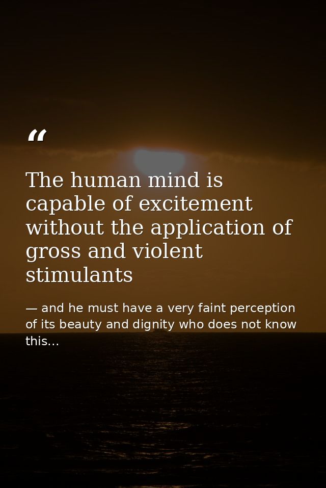 The human mind is capable of excitement without the application of gross and violent stimulants — and he must have a very faint perception of its beauty and dignity who does not know this...
