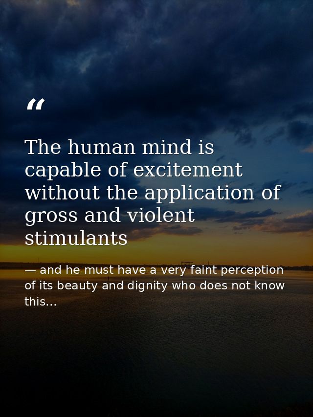 The human mind is capable of excitement without the application of gross and violent stimulants — and he must have a very faint perception of its beauty and dignity who does not know this...