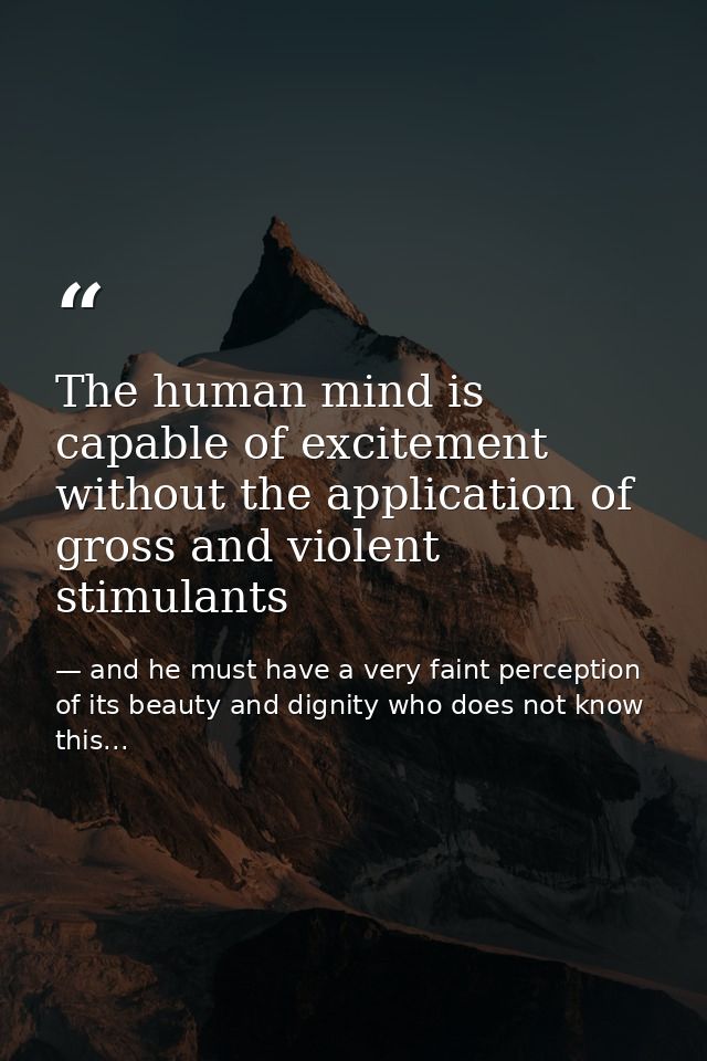 The human mind is capable of excitement without the application of gross and violent stimulants — and he must have a very faint perception of its beauty and dignity who does not know this...