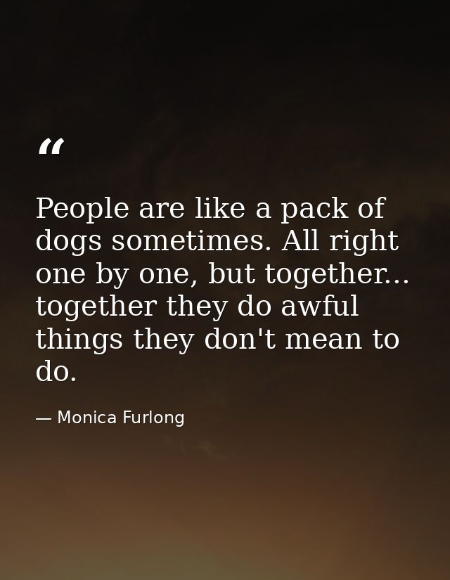 People are like a pack of dogs sometimes. All right one by one, but together... together they do awful things they don't — Monica Furlong