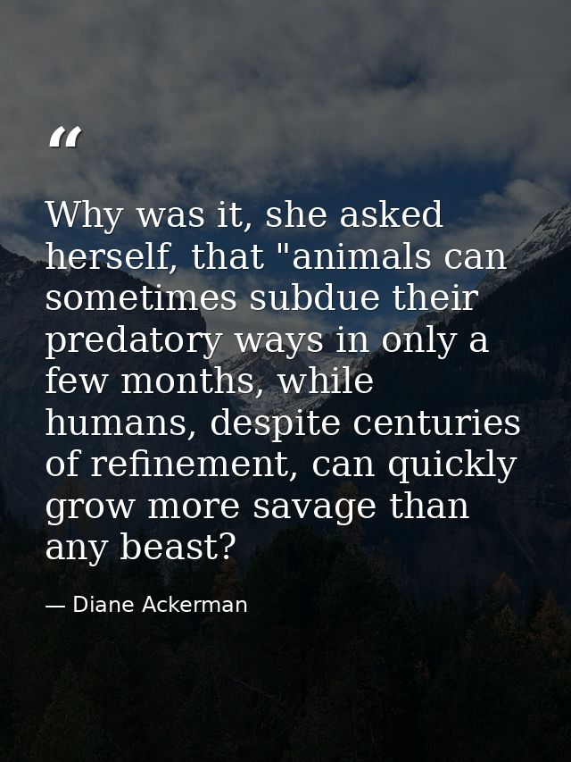 Why was it, she asked herself, that "animals can sometimes subdue their predatory ways in only a few months, while human — Diane Ackerman