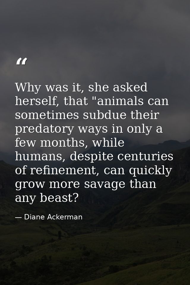 Why was it, she asked herself, that "animals can sometimes subdue their predatory ways in only a few months, while human — Diane Ackerman