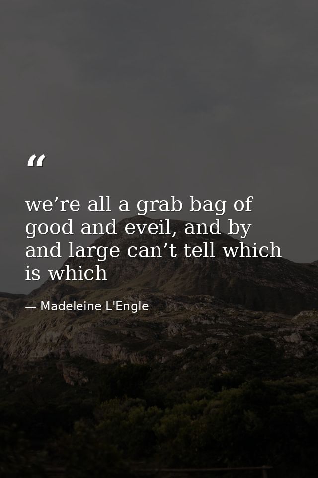 we’re all a grab bag of good and eveil, and by and large can’t tell which is which — Madeleine L'Engle