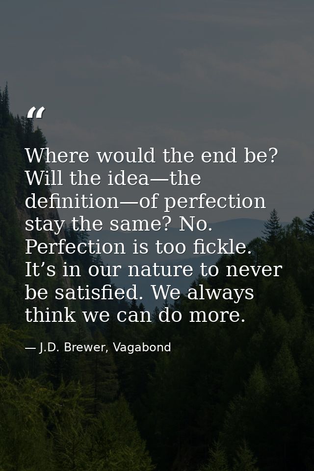 Where would the end be? Will the idea—the definition—of perfection stay the same? No. Perfection is too fickle. It’s in  — J.D. Brewer, Vagabond