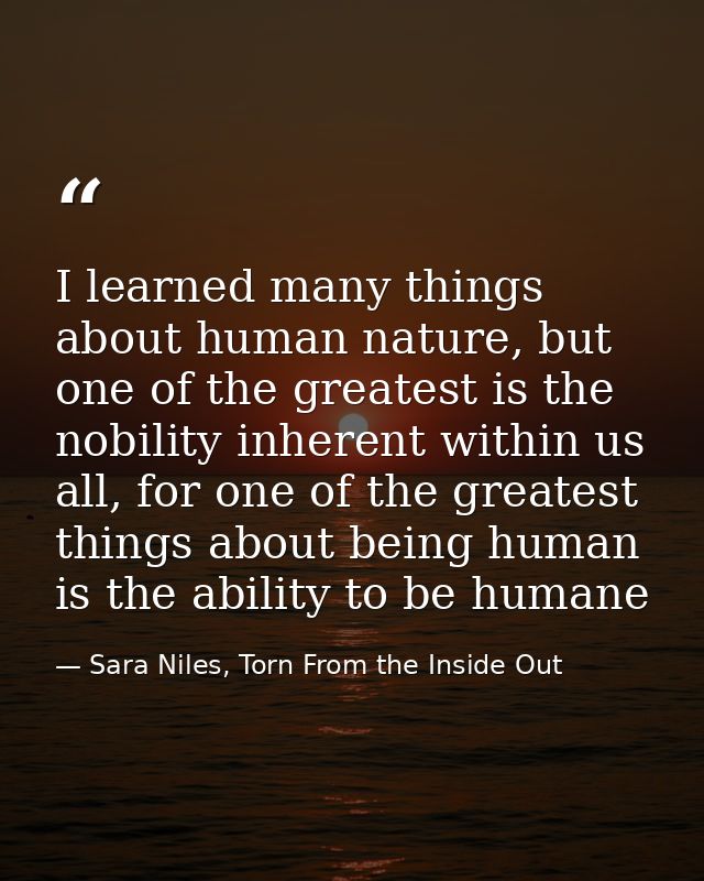 I learned many things about human nature, but one of the greatest is the nobility inherent within us all, for one of the — Sara Niles, Torn From the Inside Out