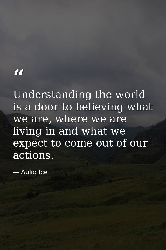 Understanding the world is a door to believing what we are, where we are living in and what we expect to come out of our — Auliq Ice