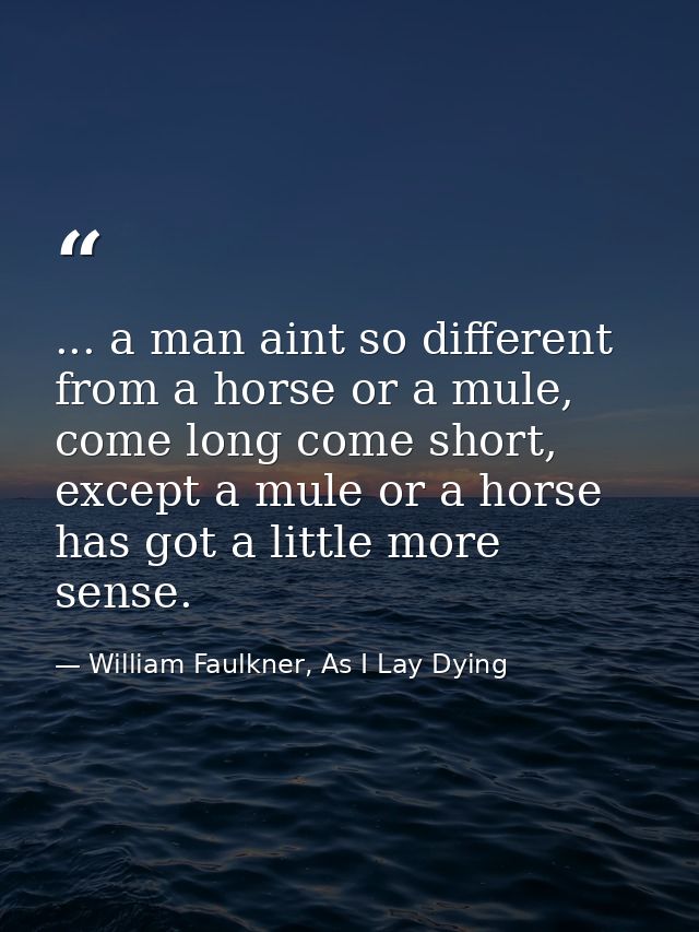 ... a man aint so different from a horse or a mule, come long come short, except a mule or a horse has got a little more — William Faulkner, As I Lay Dying