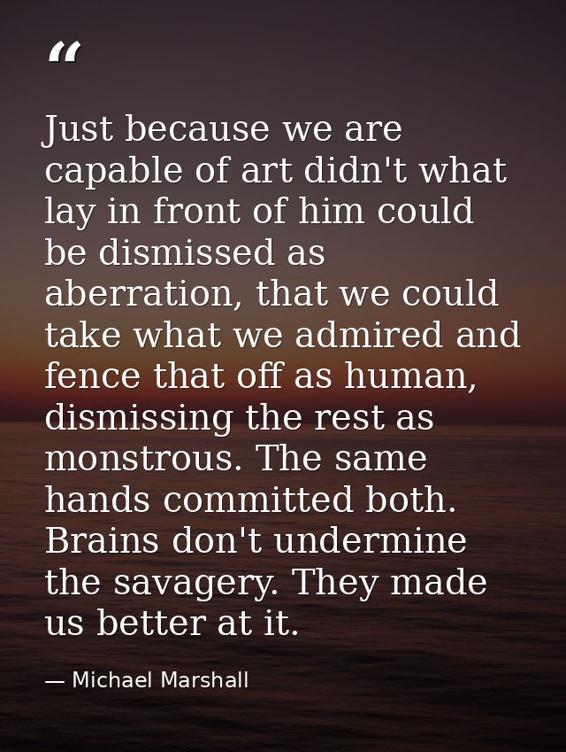 Just because we are capable of art didn't what lay in front of him could be dismissed as aberration, that we could take  — Michael Marshall