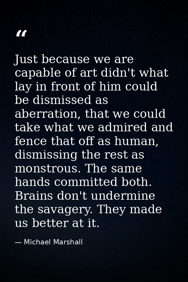Just because we are capable of art didn't what lay in front of him could be dismissed as aberration, that we could take  — Michael Marshall