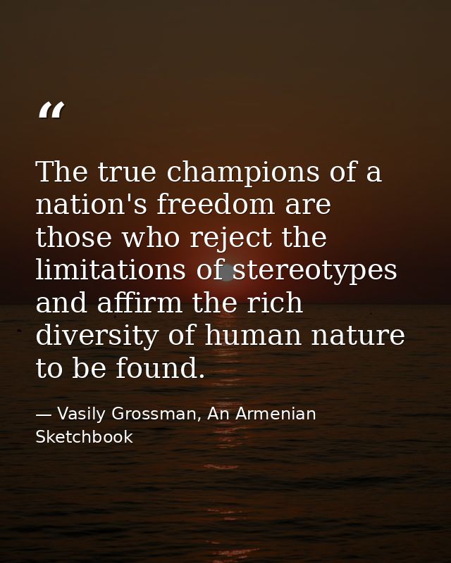 The true champions of a nation's freedom are those who reject the limitations of stereotypes and affirm the rich diversi — Vasily Grossman, An Armenian Sketchbook
