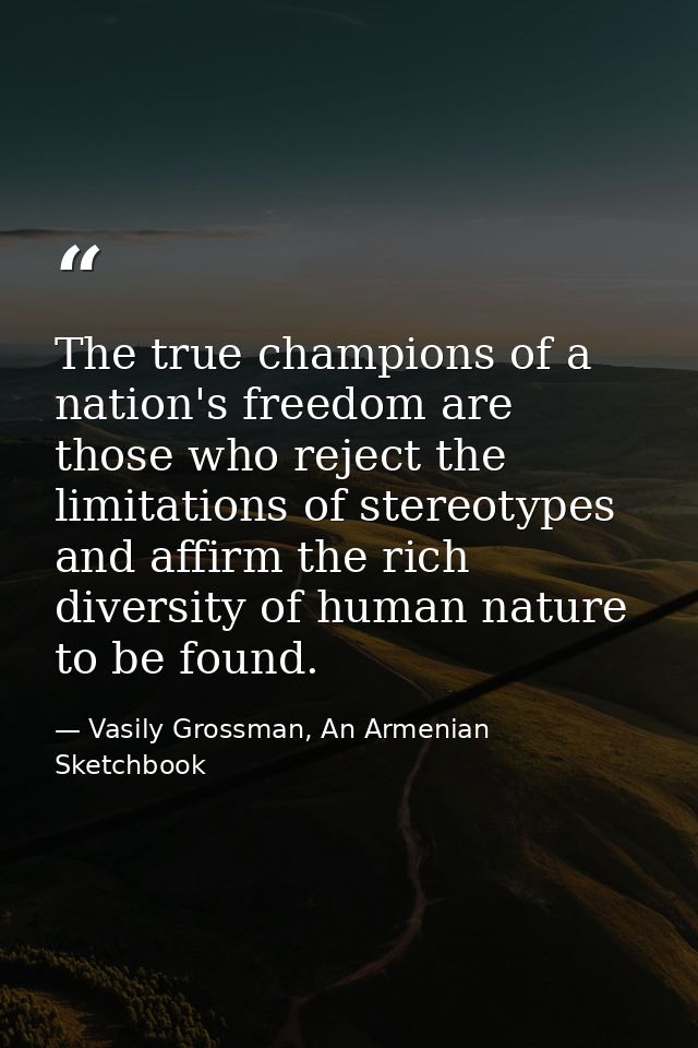 The true champions of a nation's freedom are those who reject the limitations of stereotypes and affirm the rich diversi — Vasily Grossman, An Armenian Sketchbook