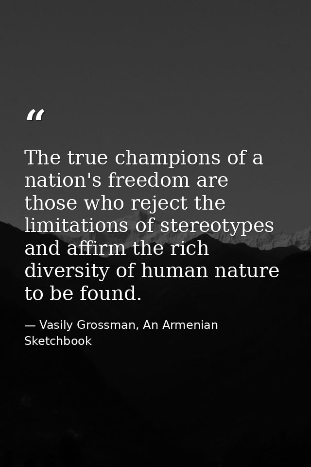 The true champions of a nation's freedom are those who reject the limitations of stereotypes and affirm the rich diversi — Vasily Grossman, An Armenian Sketchbook