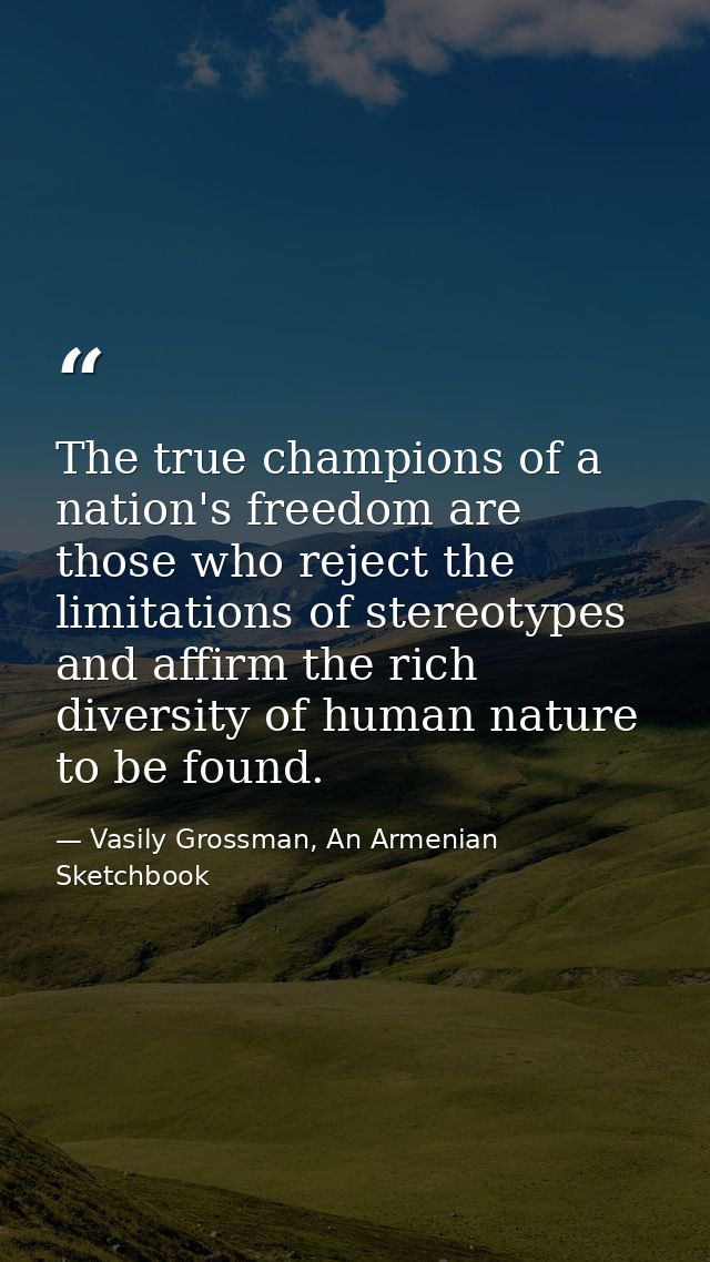 The true champions of a nation's freedom are those who reject the limitations of stereotypes and affirm the rich diversi — Vasily Grossman, An Armenian Sketchbook