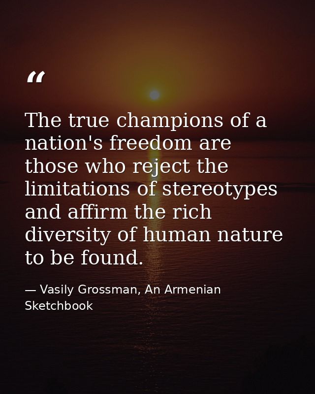 The true champions of a nation's freedom are those who reject the limitations of stereotypes and affirm the rich diversi — Vasily Grossman, An Armenian Sketchbook