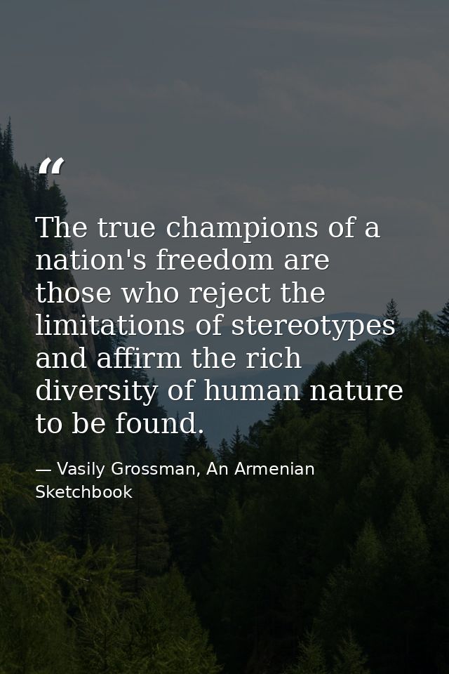 The true champions of a nation's freedom are those who reject the limitations of stereotypes and affirm the rich diversi — Vasily Grossman, An Armenian Sketchbook