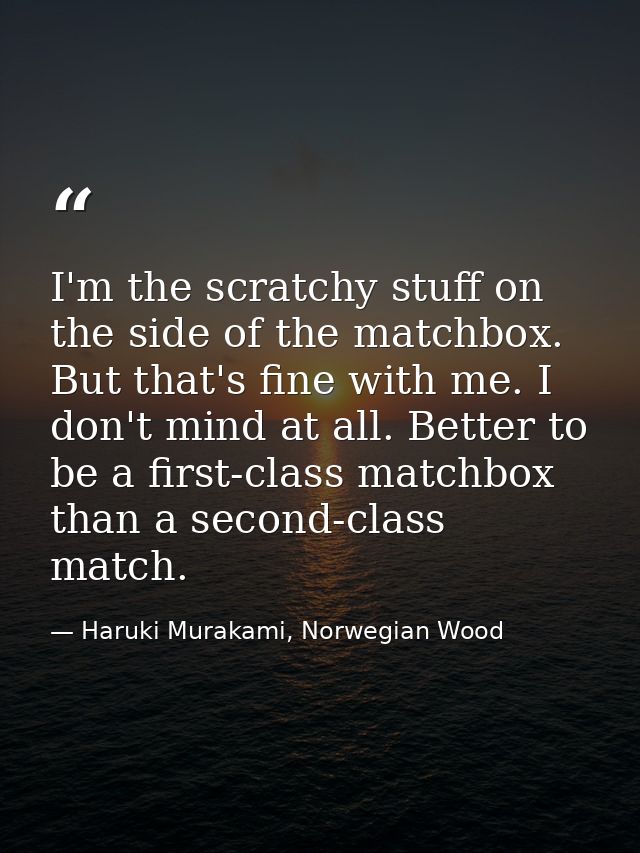 I'm the scratchy stuff on the side of the matchbox. But that's fine with me. I don't mind at all. Better to be a first-c — Haruki Murakami, Norwegian Wood