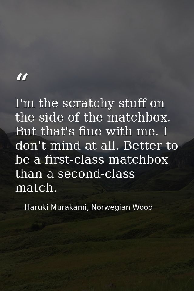 I'm the scratchy stuff on the side of the matchbox. But that's fine with me. I don't mind at all. Better to be a first-c — Haruki Murakami, Norwegian Wood