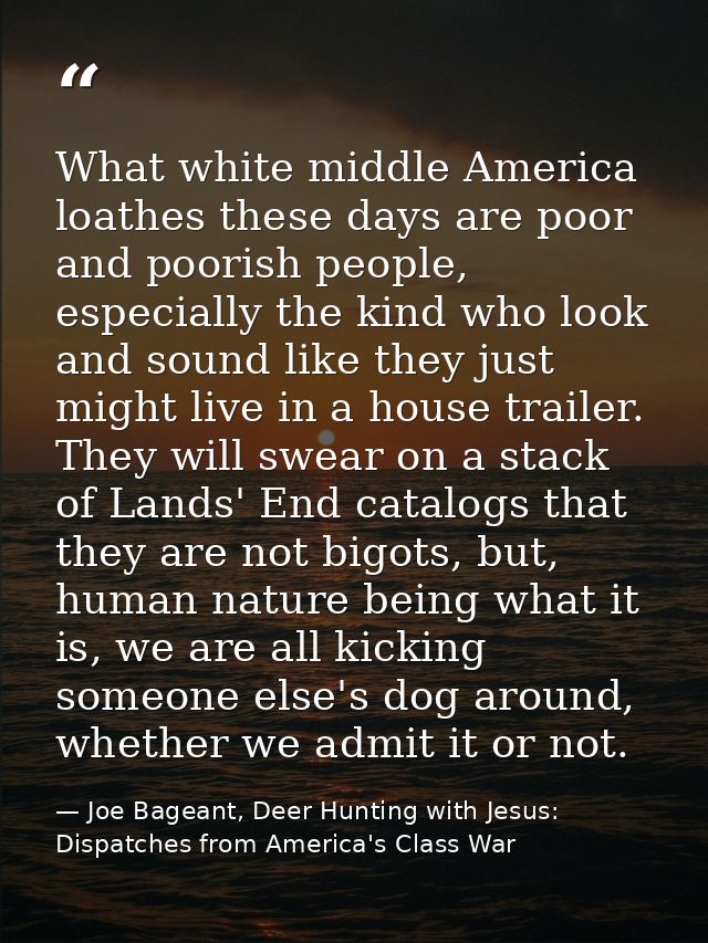 What white middle America loathes these days are poor and poorish people, especially the kind who look and sound like th — Joe Bageant, Deer Hunting with Jesus: Dispatches from America's Class War