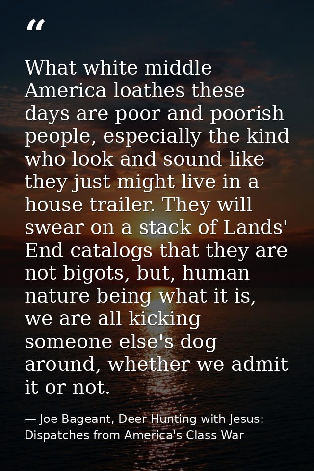 What white middle America loathes these days are poor and poorish people, especially the kind who look and sound like th — Joe Bageant, Deer Hunting with Jesus: Dispatches from America's Class War