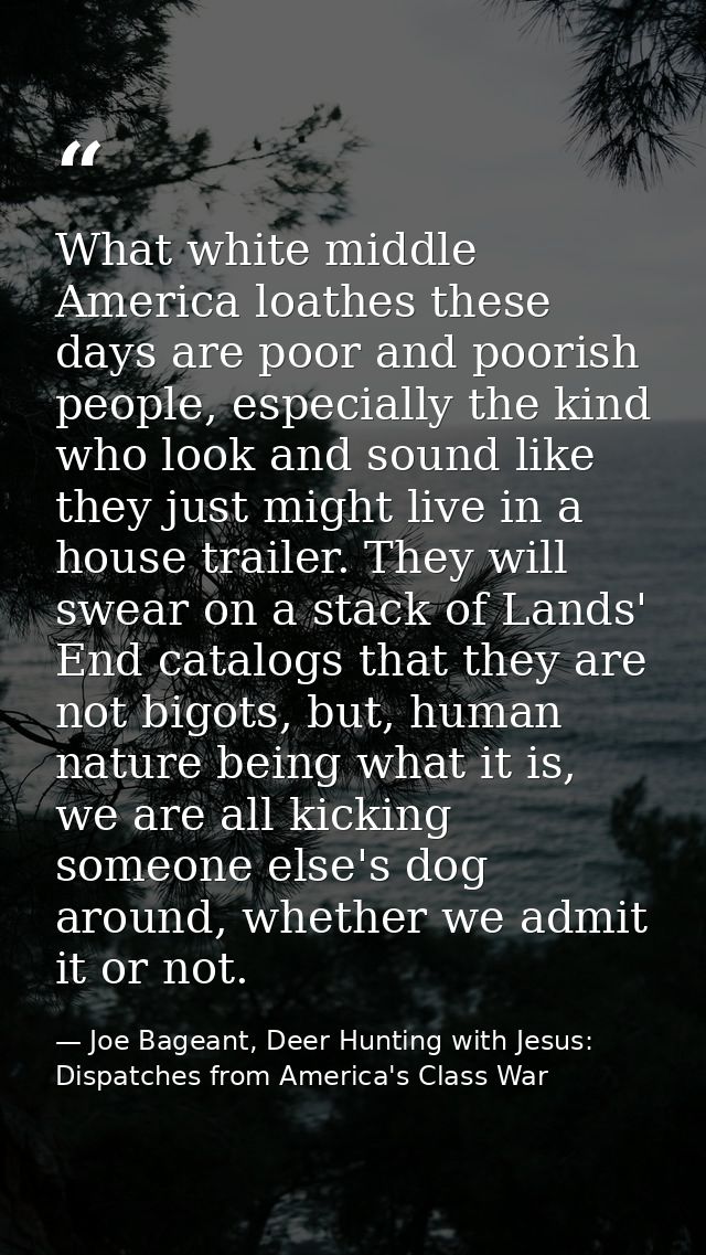 What white middle America loathes these days are poor and poorish people, especially the kind who look and sound like th — Joe Bageant, Deer Hunting with Jesus: Dispatches from America's Class War