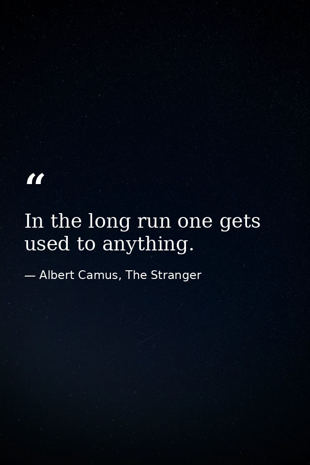 In the long run one gets used to anything. — Albert Camus, The Stranger