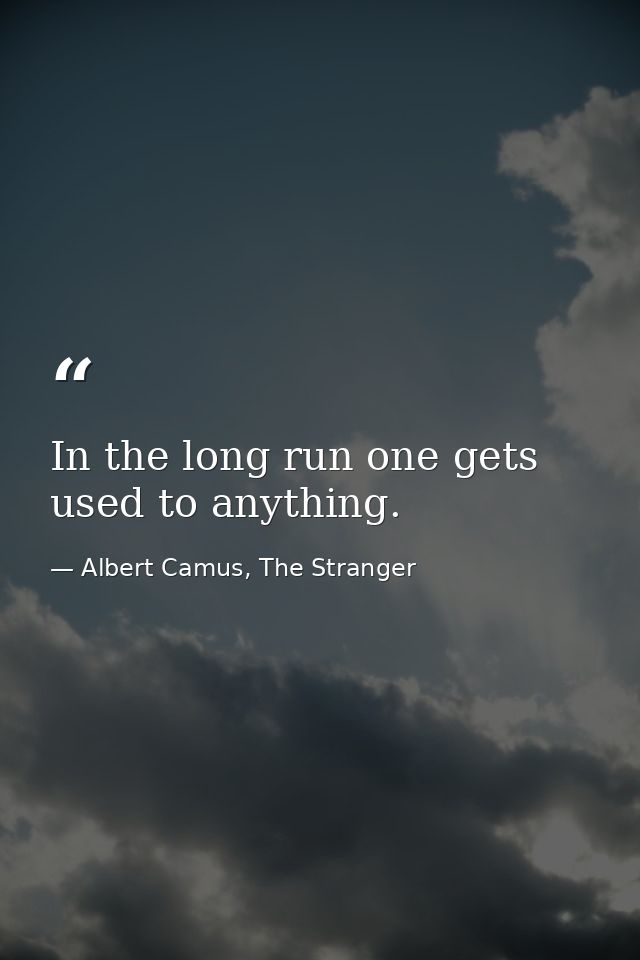In the long run one gets used to anything. — Albert Camus, The Stranger