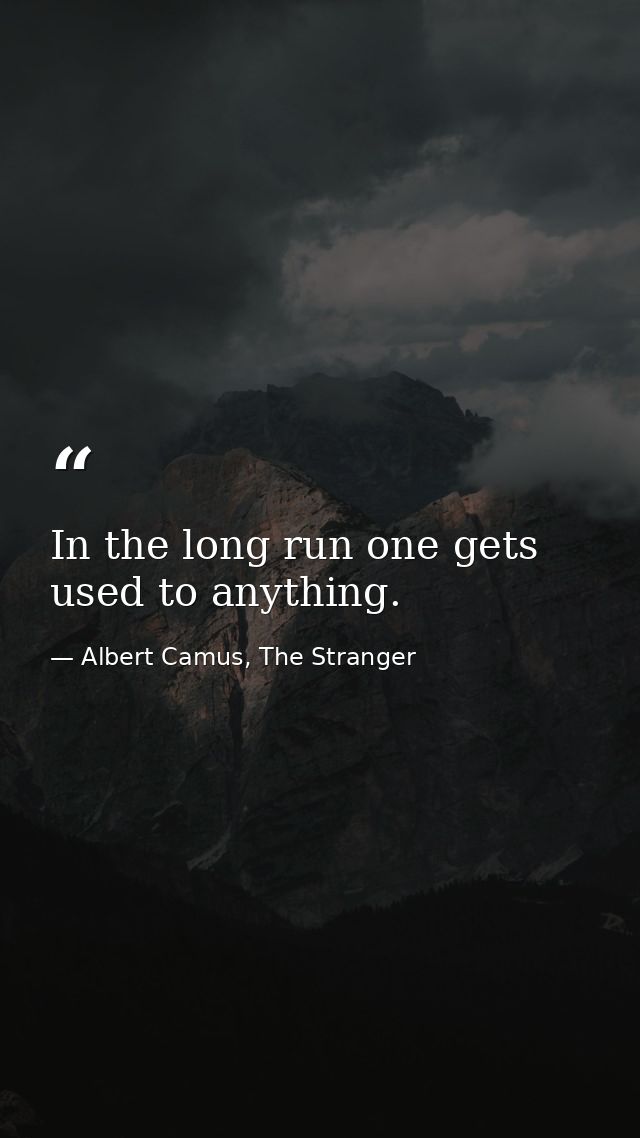 In the long run one gets used to anything. — Albert Camus, The Stranger