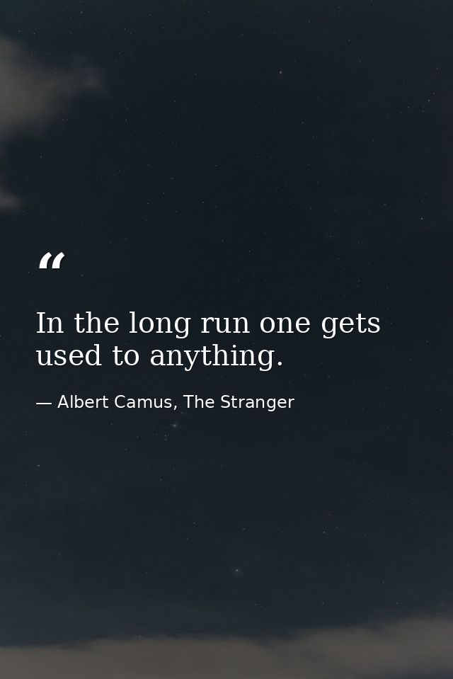 In the long run one gets used to anything. — Albert Camus, The Stranger