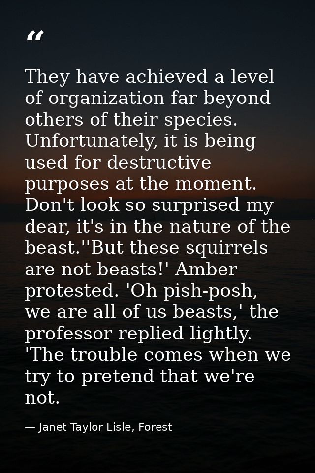 They have achieved a level of organization far beyond others of their species. Unfortunately, it is being used for destr — Janet Taylor Lisle, Forest