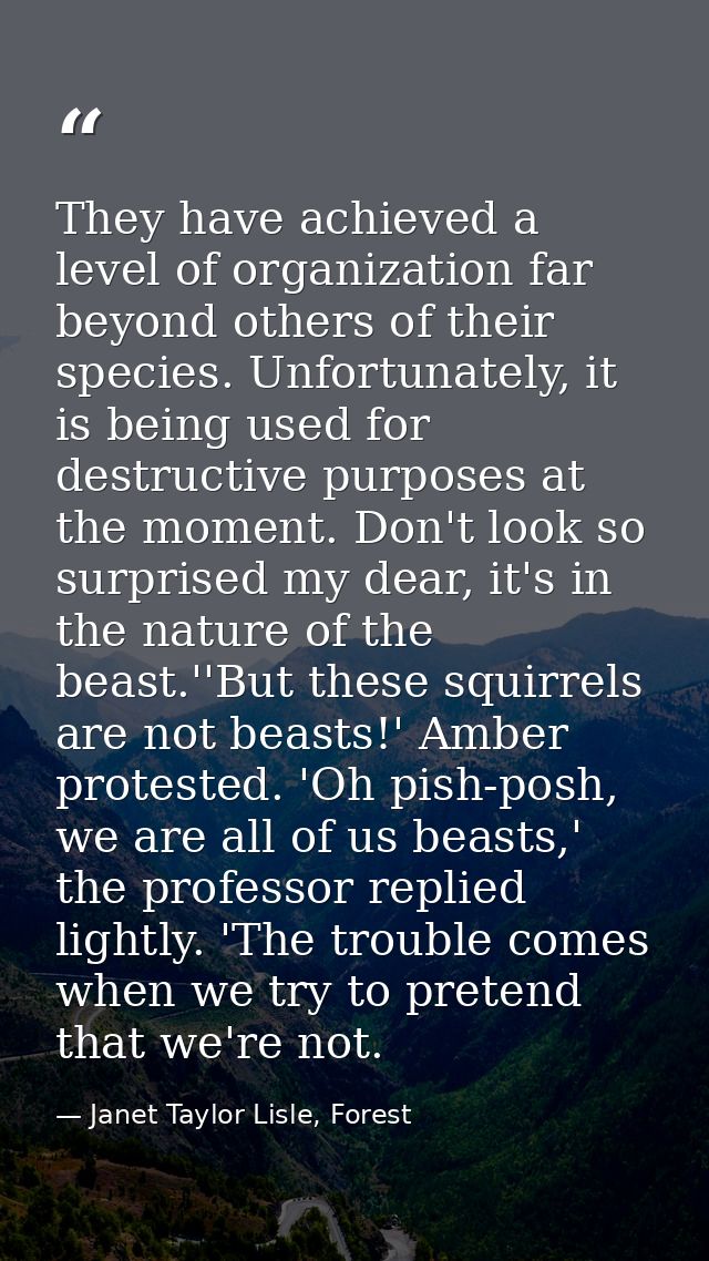 They have achieved a level of organization far beyond others of their species. Unfortunately, it is being used for destr — Janet Taylor Lisle, Forest