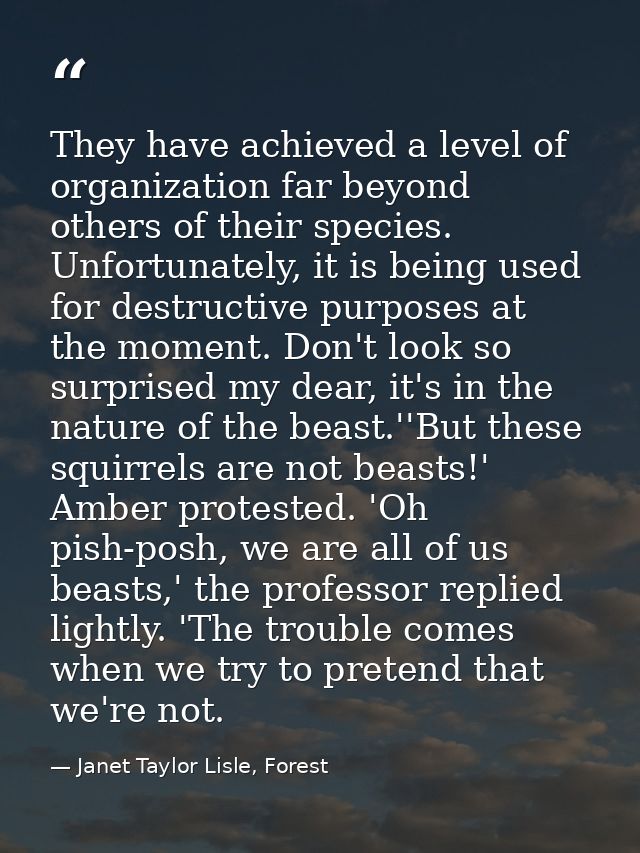 They have achieved a level of organization far beyond others of their species. Unfortunately, it is being used for destr — Janet Taylor Lisle, Forest