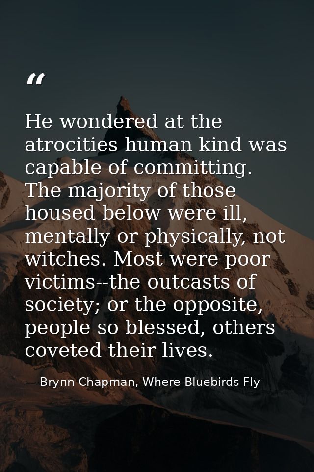 He wondered at the atrocities human kind was capable of committing. The majority of those housed below were ill, mentall — Brynn Chapman, Where Bluebirds Fly