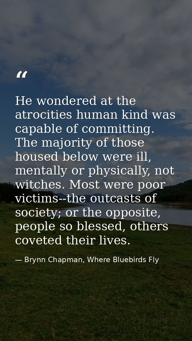 He wondered at the atrocities human kind was capable of committing. The majority of those housed below were ill, mentall — Brynn Chapman, Where Bluebirds Fly