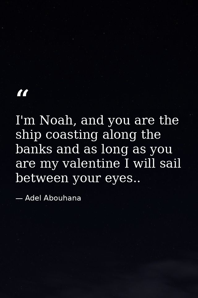 I'm Noah, and you are the ship coasting along the banks and as long as you are my valentine I will sail between your eye — Adel Abouhana