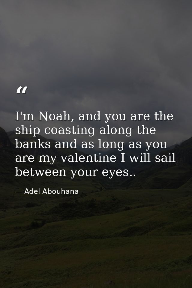 I'm Noah, and you are the ship coasting along the banks and as long as you are my valentine I will sail between your eye — Adel Abouhana