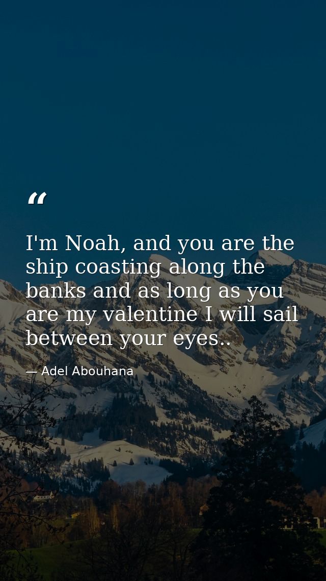 I'm Noah, and you are the ship coasting along the banks and as long as you are my valentine I will sail between your eye — Adel Abouhana