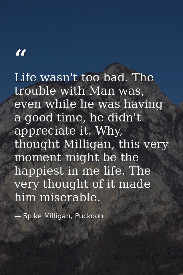 Life wasn't too bad. The trouble with Man was, even while he was having a good time, he didn't appreciate it. Why, thoug — Spike Milligan, Puckoon