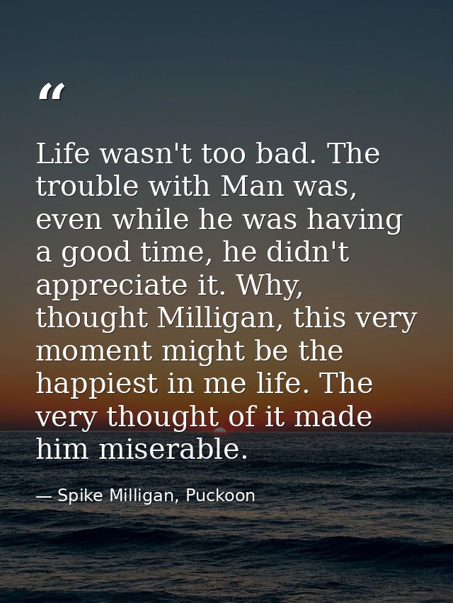 Life wasn't too bad. The trouble with Man was, even while he was having a good time, he didn't appreciate it. Why, thoug — Spike Milligan, Puckoon
