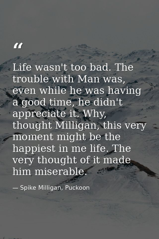 Life wasn't too bad. The trouble with Man was, even while he was having a good time, he didn't appreciate it. Why, thoug — Spike Milligan, Puckoon