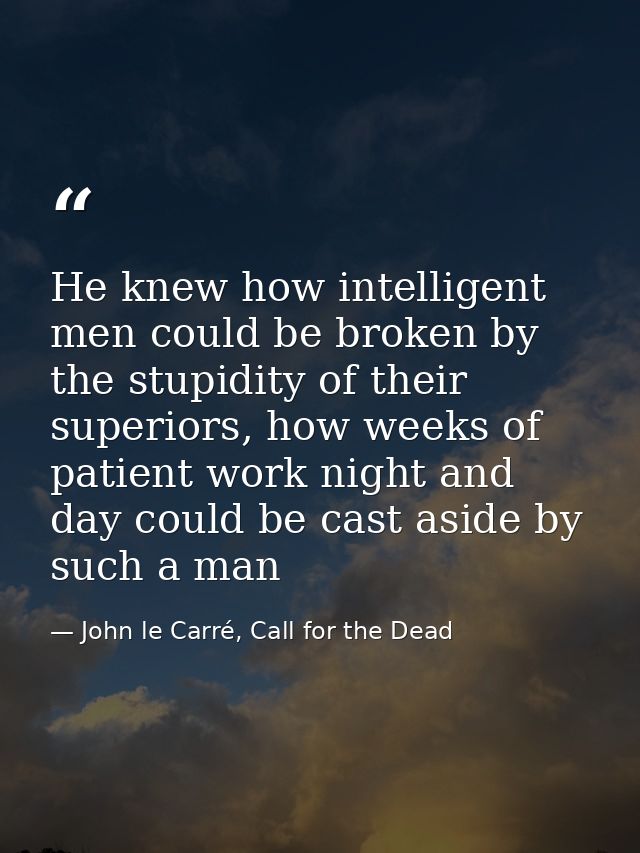 He knew how intelligent men could be broken by the stupidity of their superiors, how weeks of patient work night and day — John le Carré, Call for the Dead