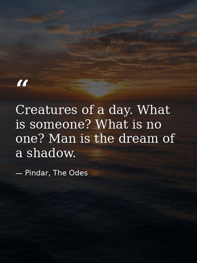 Creatures of a day. What is someone? What is no one? Man is the dream of a shadow. — Pindar, The Odes