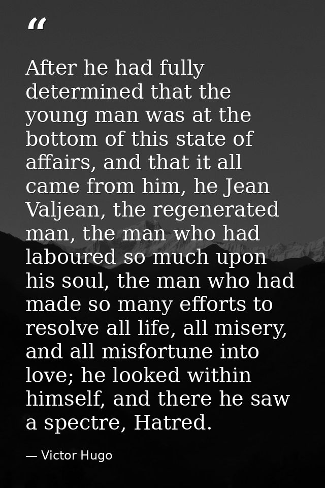 After he had fully determined that the young man was at the bottom of this state of affairs, and that it all came from h — Victor Hugo