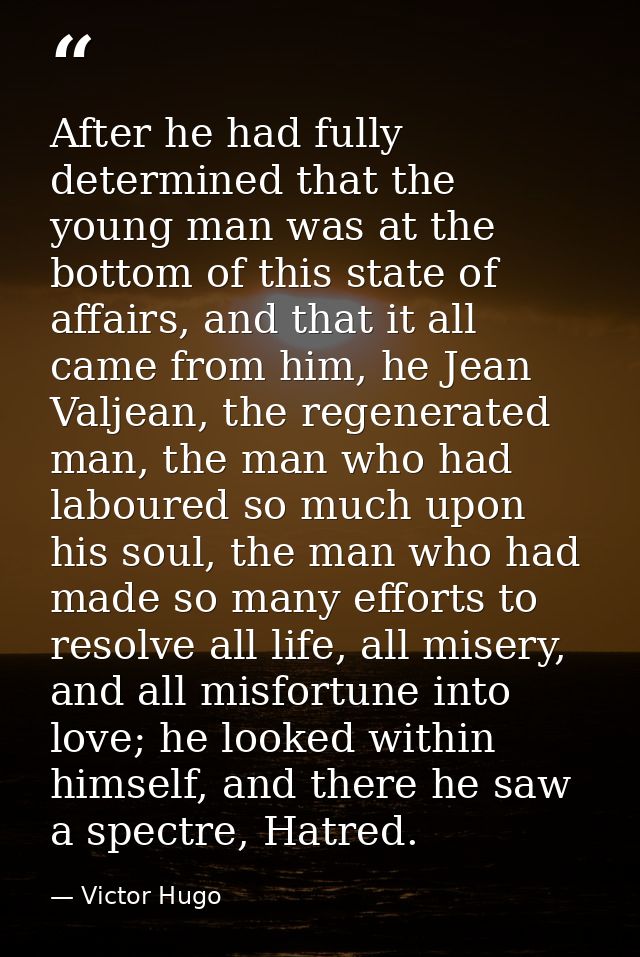 After he had fully determined that the young man was at the bottom of this state of affairs, and that it all came from h — Victor Hugo
