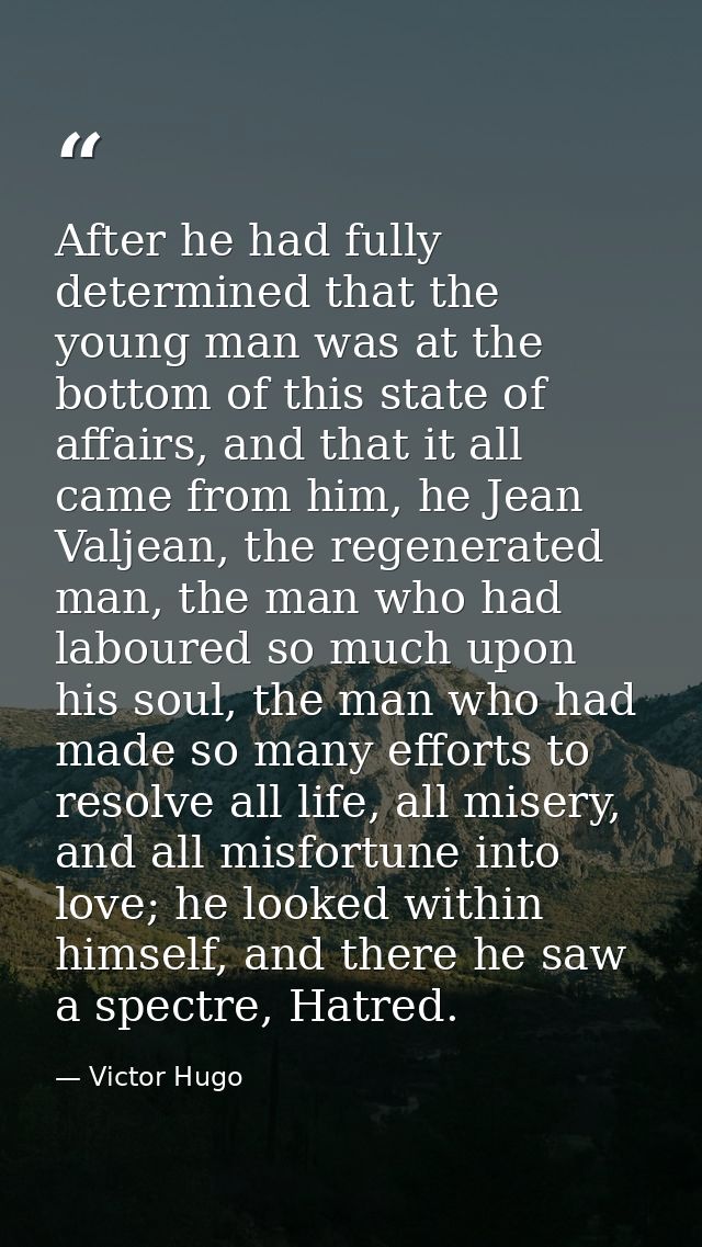After he had fully determined that the young man was at the bottom of this state of affairs, and that it all came from h — Victor Hugo