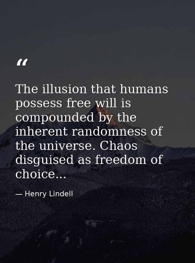 The illusion that humans possess free will is compounded by the inherent randomness of the universe. Chaos disguised as  — Henry Lindell