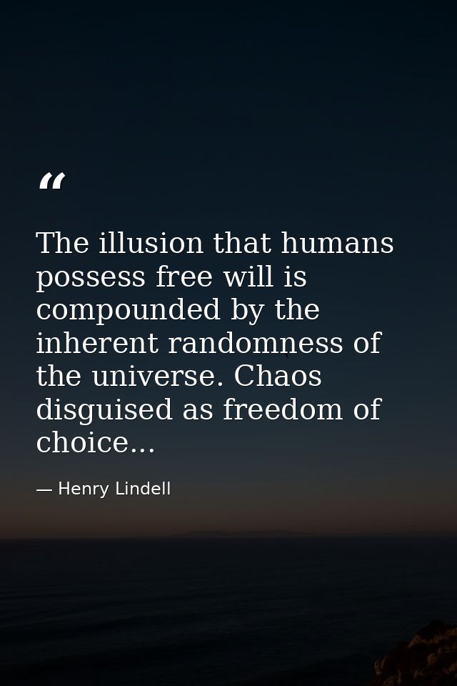 The illusion that humans possess free will is compounded by the inherent randomness of the universe. Chaos disguised as  — Henry Lindell